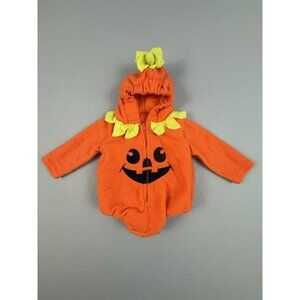 Pumpkin Costume Halloween Baby Romper Infant 3-6 Mo Orange Jack-O-Lantern Fleece